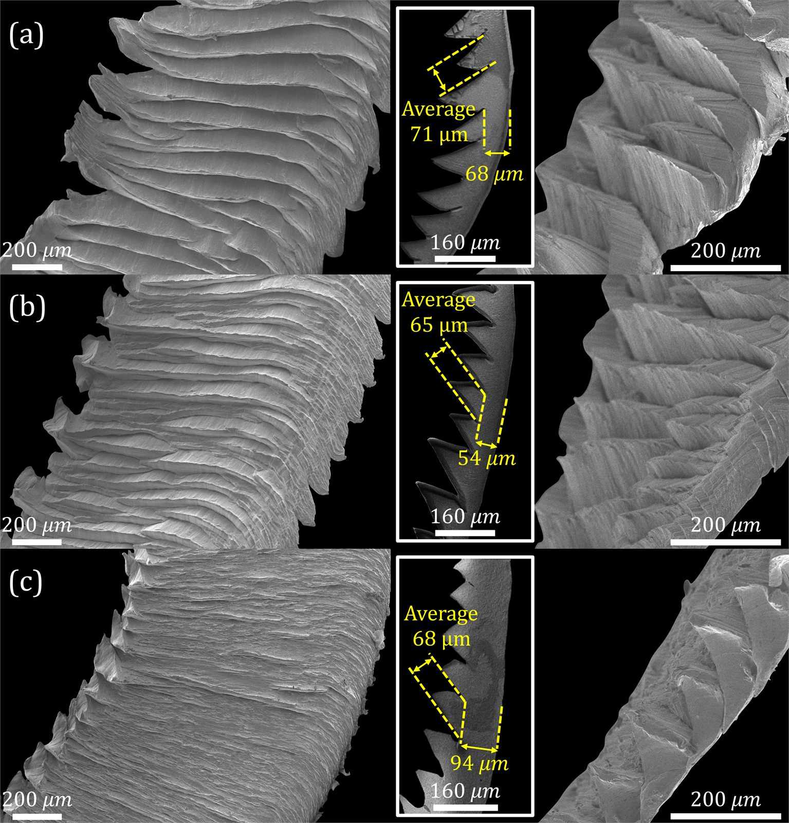 Scanning electron microscope images of machining chips from printed and wrought metal blocks